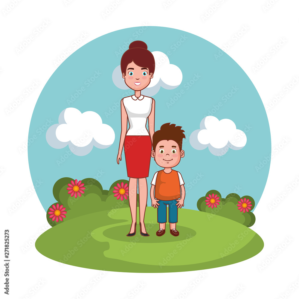 Wall mural mother with son family in the landscape