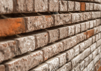 Perspective view of old textured red brick wall