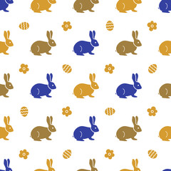 Seamless pattern with Easter Bunny. Rabbits, hares