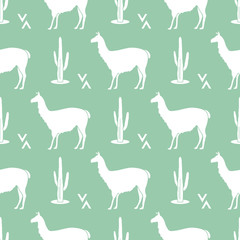 Seamless pattern with llama and cactus.