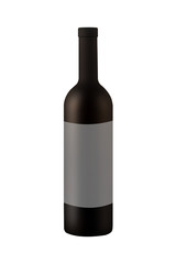 illustration of matt bottle of red wine with label, wine bottle mockup