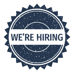 We're Hiring grunge stamp vector design. We're Hiring grunge stamp illustration.