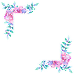 Watercolor rectangular floral frame. Template for design. Perfect for wedding invitations, greeting cards, natural cosmetics, prints, posters, packing and tea.