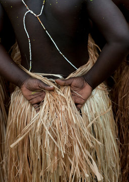 Woman With Pandanus Skirt From Autonomous Region Of Bougainville, Papua New Guinea