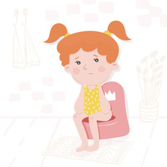 Childrens vector illustration. Sad little girl.