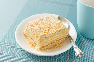 Russian Napoleon cake made of puff pastry and custard vanilla cream.