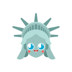 kawaii Cute Statue of Liberty. funny landmark United States. kids character America is symbol. Childrens style.