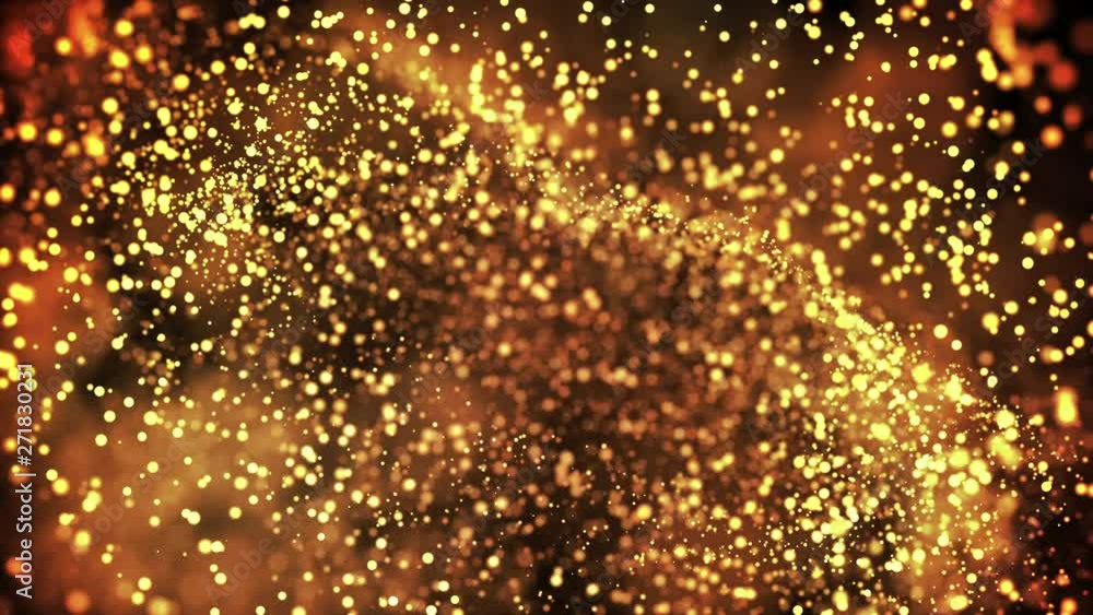 Aufkleber gold particles in liquid float and glisten. background with glittering golden particles depth of fie