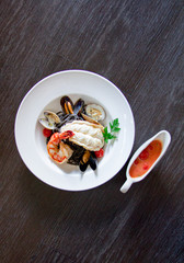 Seafood Dish with South African lobster tail and tomato sauce