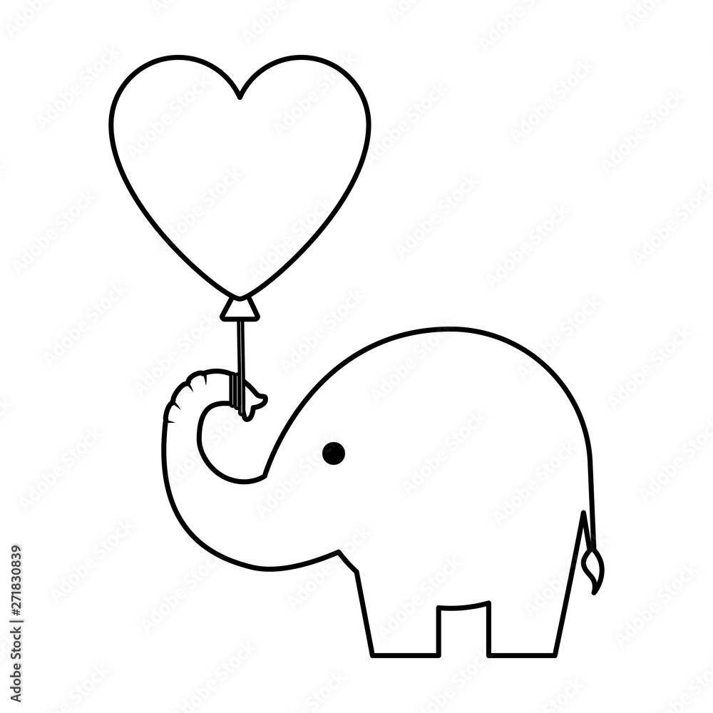 Wall mural cute little elephant silhouette with heart balloon