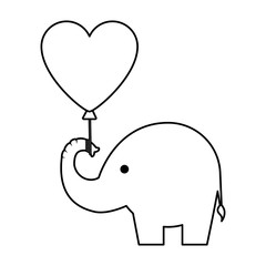 cute little elephant silhouette with heart balloon