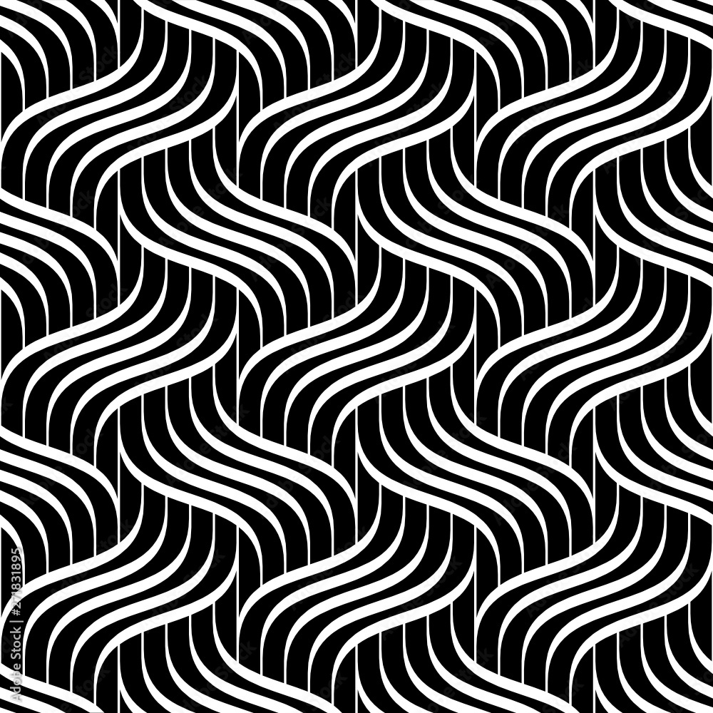 Wall mural vector seamless texture. modern geometric background. monochrome repeating pattern with interlacing 