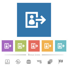 User logout flat white icons in square backgrounds