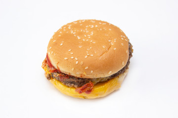 Hamburger isolated on white background. Unhealthy food.