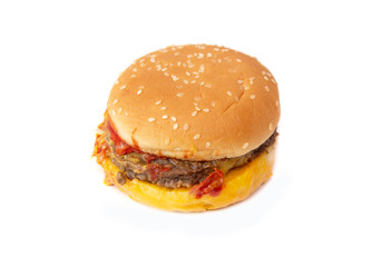 Hamburger isolated on white background. Unhealthy food.