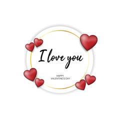 Text - I love you. Valentines Day banner background with paper cut hearts