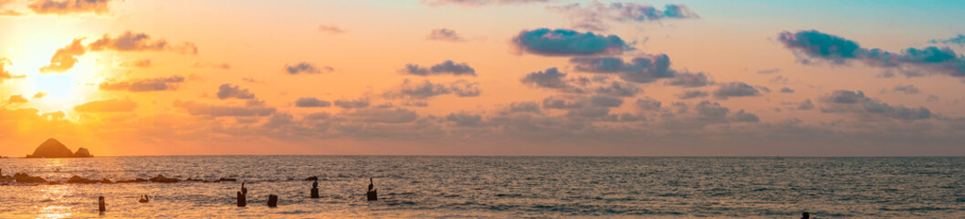 Panoramic sunset in the beach