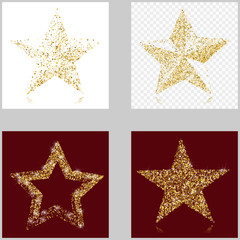 Set of gold glitter vector stars.