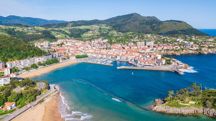 aerial view of basque fishing town and its coastline