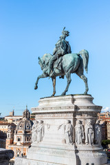 Fototapeta premium Equestrian statue of Vittorio Emanuele II - Monument Vittoriano or Altare della Patria. Rome, Italy