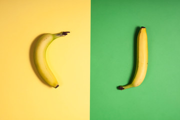 Banana on abstract retro color background