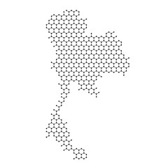 Fototapeta premium Thailand map from abstract futuristic hexagonal shapes, lines, points black, in the form of honeycomb or molecular structure. Vector illustration.