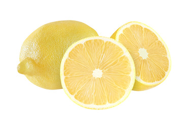 Lemon whole and cut three pieces isolated on white background with clipping path.