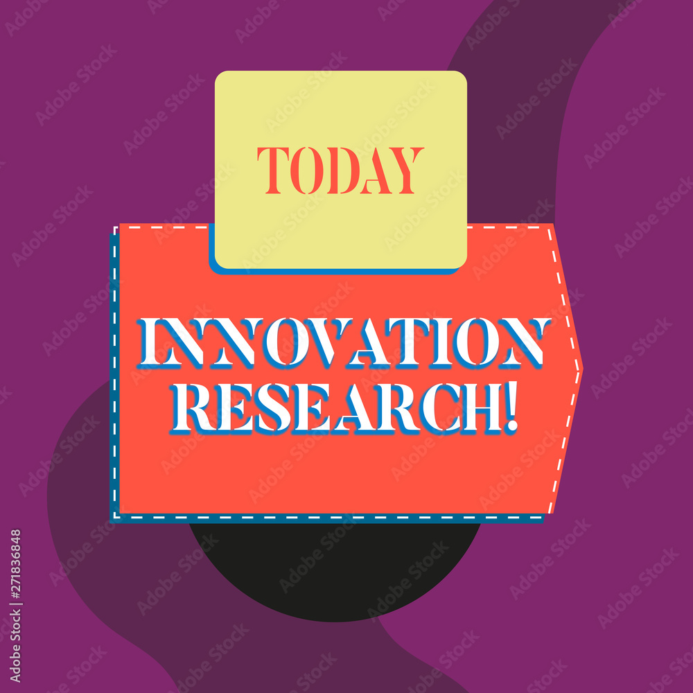 Poster writing note showing innovation research. business concept for existing products services come into 
