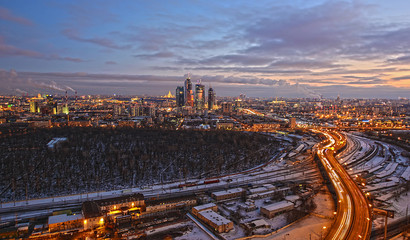  Moscow landscape at sunset from the roof of a high-rise building
