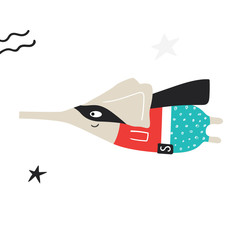 Super Hero - cute and fun kids nursery poster with little elephant animal in hero mask. Vector illustration