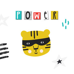 Super Hero - cute and fun kids nursery poster with tiger animal and hand drawn lettering. Vector illustration.