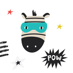 Super Hero - cute and fun kids nursery poster with little horse animal in hero mask. Vector illustration