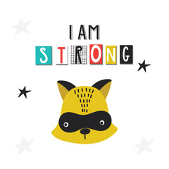 Super Hero - cute and fun kids nursery poster with fox animal and hand drawn lettering. Vector illustration.