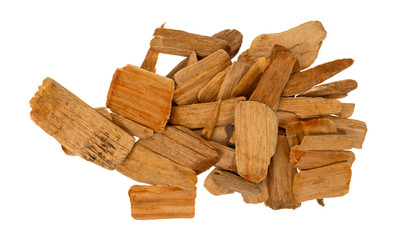 Group of alder smoking chips for barbecuing on a white background top view