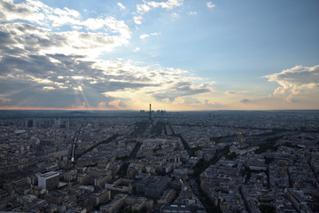 aerial view of Paris France at sunset