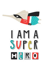 Super Kid - Super Hero. Cute and fun kids nursery poster with elephant animal and hand drawn lettering. - 271838634