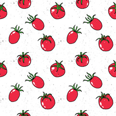 Tomato (cherry tomato) hand drawn pattern vector illustration. Tomato hand drawn sketch seamless pattern.