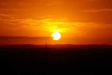 PLane arrives landing Frankfurt am Main Airpot in Sunrise Fall