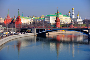 MOSCOW, RUSSIA - MARCH 25, 2014: View of the Kremlin Embankment and Moscow cathedrals