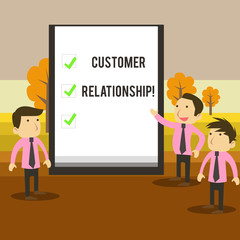Writing note showing Customer Relationship. Business concept for Deal and Interaction between Company and Consumers Business Colleagues Discuss Missions Presentation Whiteboard Ticks