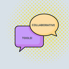 Text sign showing Collaborative Tools. Business photo text Private Social Network to Connect thru Online Email Pair of Overlapping Blank Speech Bubbles of Oval and Rectangular Shape