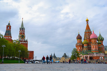 Moscow, Russia - May, 4, 2019: image of Cityscape with St. Basil Cathedral in Moscow
