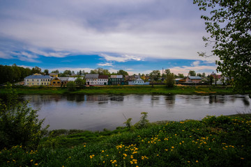 Fototapeta na wymiar image of the town of Torzhok, standing on the banks of the river, Russia