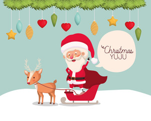 cute santa claus with reindeer character