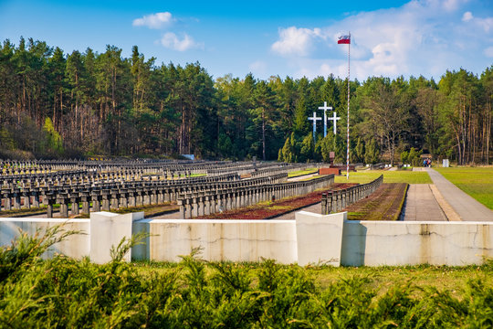Palmiry, Poland - Panoramic view of the Palmiry war cemetery - historic memorial for the World War II victims of Warsaw and Mazovia - within the Kampinoski National Park