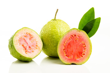 Red guava cut on white background.