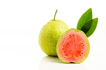 Red guava cut on white background.