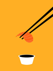 The meat of the salmon on chopsticks