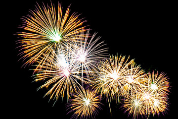 Beautiful firework display on sky at night for celebration