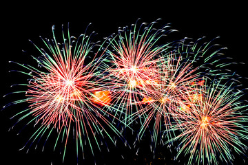 Beautiful firework display on sky at night for celebration